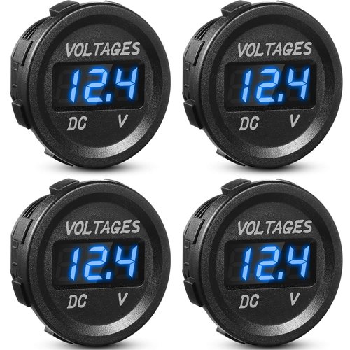 Frienda 4 Pieces DC 12V Car Voltage Gauge LED Display Waterproof Voltmeter Digital Round Panel Voltmeter Compatible with Vehicle Motorcycle Truck Camper Caravan ATV UTV Car Boat (Blue)
