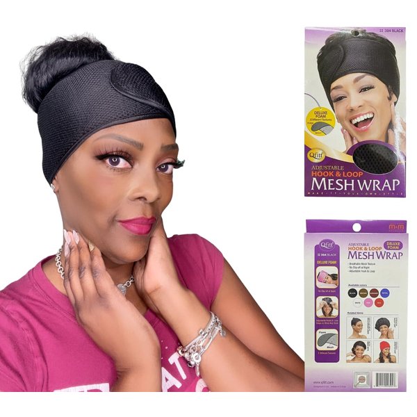 Mrs Gwen Hair & Accessories Qfitt Foam Deluxe Adjustable Mesh Headband Head Wrap Hair Scarf Night Cap (Black)
