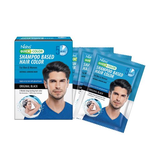 Nisha Quick Color Shampoo Based Hair Color For Men & Women Natural Looking Hair 0.67 Fl Oz Each Sachet (3 Sachet in 1 Box) (Original Black)