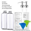 Refillable 32oz Dispenser Plastic Bottle 2pack with Steel Pumps, 1 Liter Crystal Clear Multi-Use Empty Container with Funnel for Shampoo, Conditioner, Body Wash, Liquid Hand Soap, Lotion