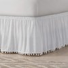 EASY FIT Pom Pom Elastic Wrap Around Bed Skirt, Easy On/Off Dust Ruffle (18 Inch Drop), Queen/King, White