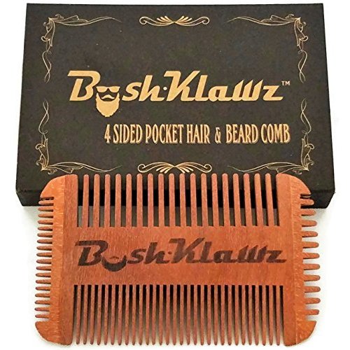4Klawz Beard Comb - Pocket Comb for Men's Hair Beard Mustache and Sideburns with 4 Sides of Wide & Fine Teeth - Best Bearded Man Grooming Gift Special