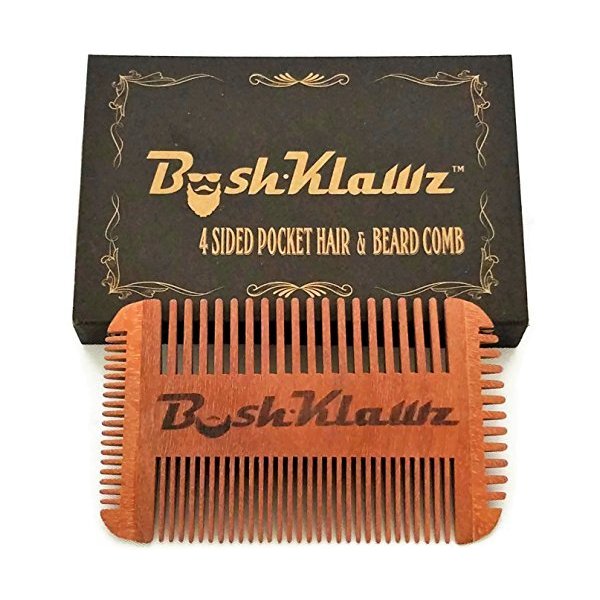 4Klawz Beard Comb - Pocket Comb for Men's Hair Beard Mustache and Sideburns with 4 Sides of Wide & Fine Teeth - Best Bearded Man Grooming Gift Special