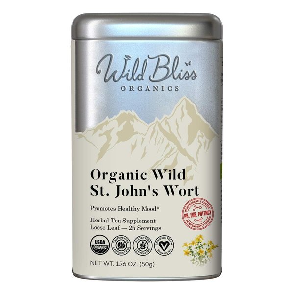 Organic St Johns Wort Tea - Caffeine Free Mood Support Herbal Tea - Pharmacopoeia Potency - Loose Leaf 1.76 Oz - 25 Servings