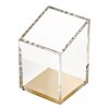 OfficeGoods Acrylic Pen & Pencil Holder - Modern Trapezoid Design - Beautiful Desk Organizer for Home or Office - Contrasting Metal Base - 3" Square w/ 3.5" Front & 4.5" Back - Gold