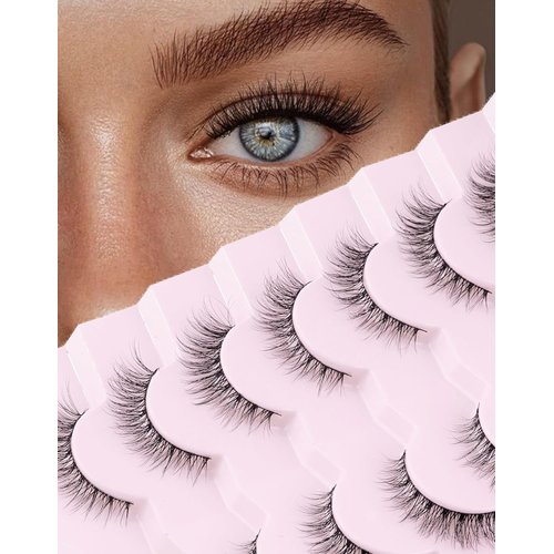 Onlyall Natural Lashes Wispy Lashes Natural Look False Eyelashes Natural Flared Eyelashes False Eye Lashes Soft Fluffy Lashes 7 Pairs D1 Natural (6-13MM)