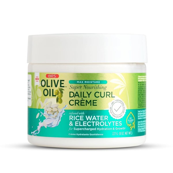 Olive Oil Max Moisture Super Nourishing Daily Curl Crème infused with Rice Water & Electrolytes for Supercharged Hydration & Growth (8.0 oz)