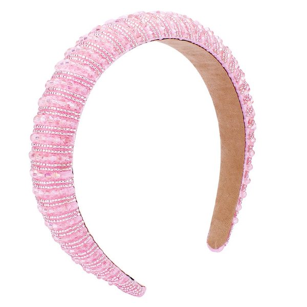 FASOTY Rhinestone Headbands for Women Fashion Pink Crystal Diamond Bling Headbands Hair Hoops Padded Headband Beaded Jeweled Hairband Sparkle Hair Accessories for Women Girls Gifts