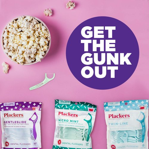 Plackers 303290518 Twin Line Whitening Floss Picks, Blue, 75 Count (Pack of 4)