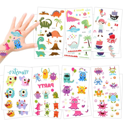 Temporary Tattoos For Kids(172pcs), Konsait Monsters Pirate Dinosaur Assorted Temporary Tattoos For Boys Girls Children Great Kids Party favors Accessories Goodie Bag Stuffers Party Fillers Gift