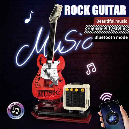 XYDongtong Guitar Music Interactive Building Set for Music Lovers, DIY Guitar Model Toy Compatible with Lego，Reverb Amplifier & Authentic Accessories, Perfect Way to Rock Gift Giving.