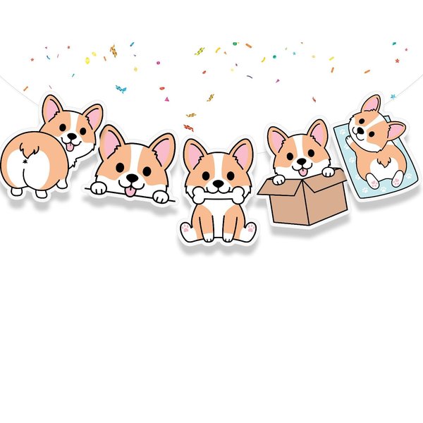 Kawaii corgi Birthday Banner Dogs Party Supplies | Birthday Decorations for Dog Theme Party