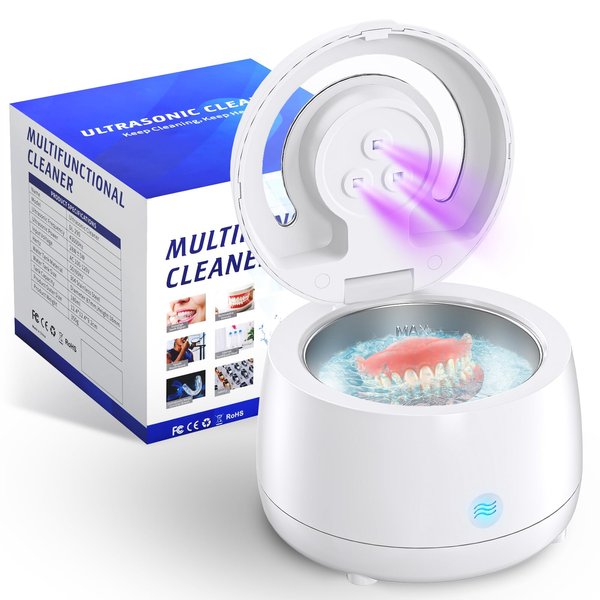 Raymall Utrasonic Retainer Cleaner, Denture Ultrasonic Cleaner Portable Aligner Sonic Dental Appliance Cleaner Jewelry Cleaning Machine for Home Travel, Sonic Dental Cleaner Ultrasonic Dental Cleaner