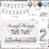 kreat4joy Chugga Chugga Two Two Birthday Party Decorations, 2nd Train Birthday Decorations, Retro Blue Balloons Backdrop Banner Cupcake Cake Toppers Number 2 Foil Balloon for 2 Year Old Birthday Party