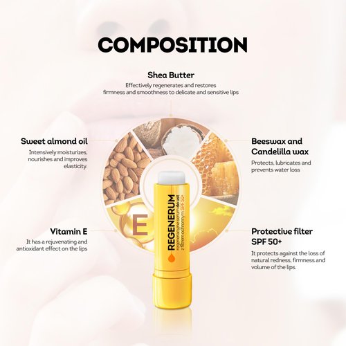 SPF 50+ Regenerating Lip Serum - Lip Sunscreen and Conditioner | Hydrating, Nourishing Lip Care - Vitamin E Formula for Smooth, Plump Lips | Prevents Dryness, Chapping, and Pigment Loss - 5g