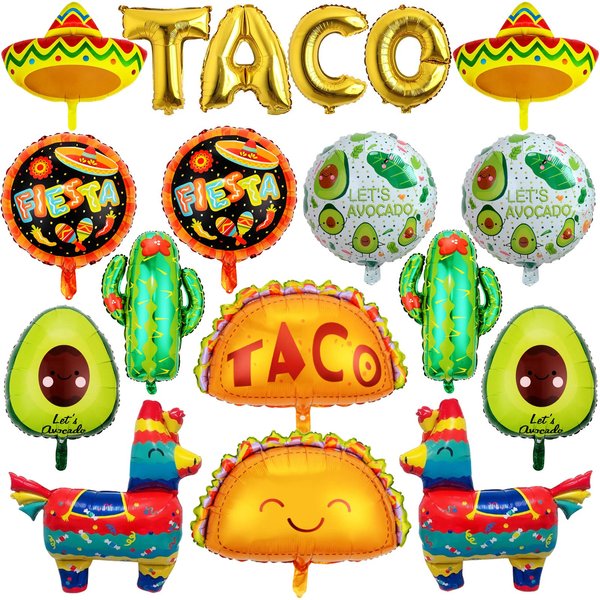 18 PCS Fiesta Party Balloons Supplies Taco Balloons Mexican Balloons Cinco De Mayo Party Decorations Cactus Avocado Hat Jumbo Mylar Foil Balloons Fiesta Party Decorations