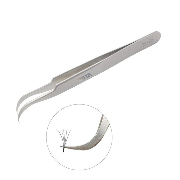 Individual Eyelash Tweezers - FEITA Professional Stainless Steel Curved Tweezer Precision for 3D Volume Eyelash Extension (1 Pc)