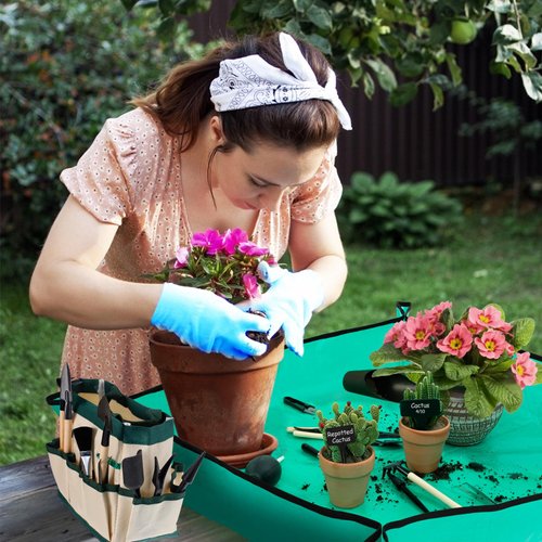 Pack of 44 Succulent Tool Set - 39.4" Indoor Plant Repotting Mat with Storage Bag, Miniature Succulent Hand Tools, Garden Flower Plants Transplanting Supplies Gifts for Gardeners Plant Care