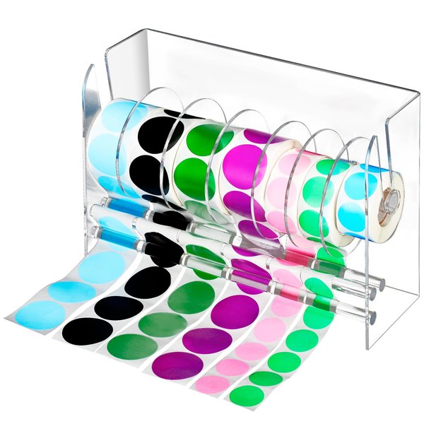 Qilery Adjustable Label Dispenser Acrylic Sticker Dispenser Sticker Roll Holder Label Holder Sticker Holder Organizer Label Stand for Holding Sticker Label Office and Home (7 Disks)