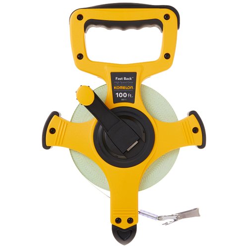 Komelon 8811 Fast Back Open Reel Long Tape Measure with Double Nylon Coated Fiberglass Blade 100-Feet by 1/2-Inch