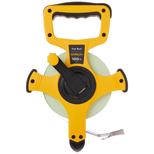 Komelon 8811 Fast Back Open Reel Long Tape Measure with Double Nylon Coated Fiberglass Blade 100-Feet by 1/2-Inch