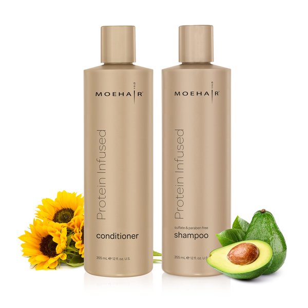 Moehair Protein Infused Shampoo and conditioner set (12 Fl oz)for dry and damaged hair. Hydrating & moisturizing routine shampoo & conditioner for hair breakage & hair loss repair.Sulfate & paraben free