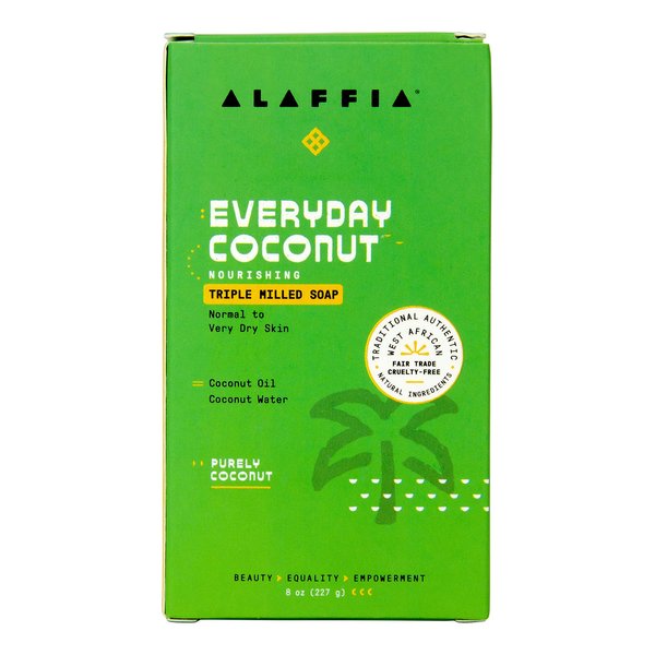 Alaffia EveryDay Coconut Soap Bar - Body Soap, Natural Coconut Oil, Shea Butter & Aromatic Plant Extracts, Ergonomic Bar Soap, Purely Coconut Scent, 8 Oz Ea (Pack of 2)