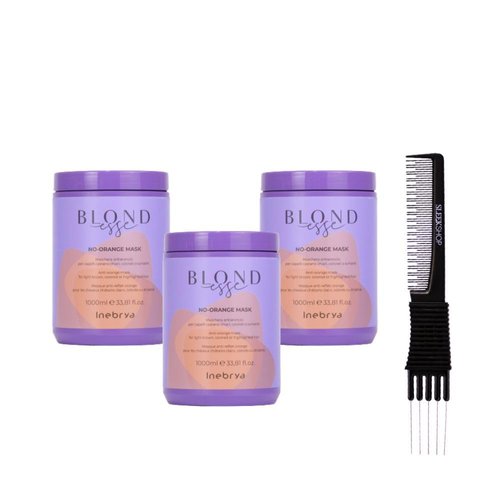 Inebrya Blondesse No-Orange Mask (33.8 oz) with Teasing Comb Pack of 3