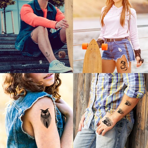 Hotoyannia 72 Sheets Tiny Temporary Tattoos Stickers, Fake Tattoos That Look Real And Last Long, Halloween Tattoos Include Black Scary Wolf Lion Tiger Skeleton Skull Tattoos