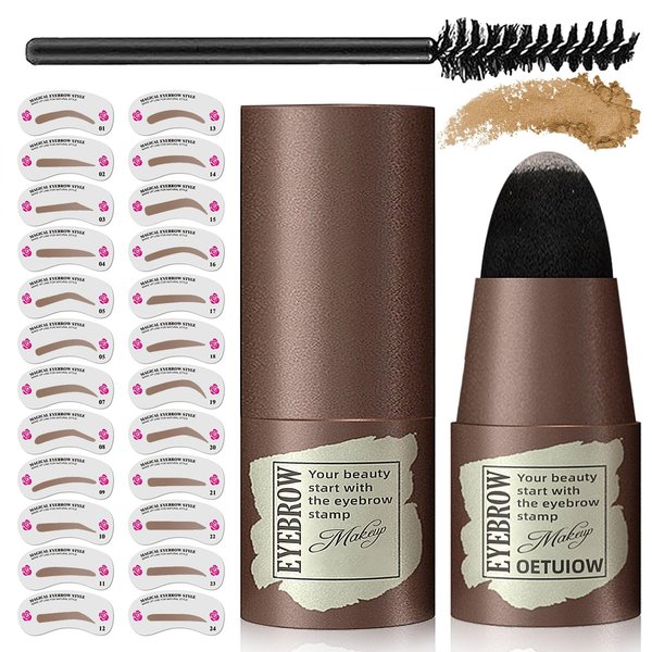 Eyebrow Stamp Stencil Kit - Long-Lasting Waterproof of Eyebrow Makeup & Eyebrow Stamp and 24 Popular Eyebrow Stencils Natural Look and Eyebrow Brush Primer for Perfect Brow (Blonde)