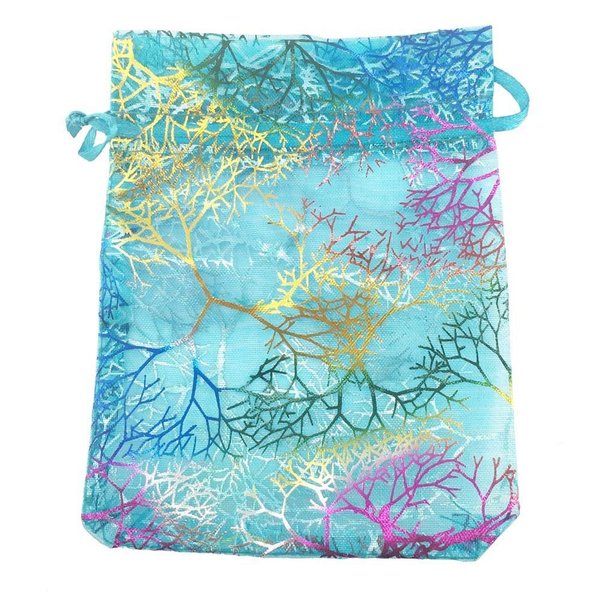 SumDirect 100Pcs Blue Organza Drawstring Bags Jewelry Pouches, Coralline Pattern Candy Chocolate Party Christmas Wedding Favor Gift Bags,3.5x4.7inches