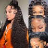 250% Density 13x6 HD Transparent Deep Wave Lace Front Wigs Human Hair for Women Glueless Deep Curly Lace Frontal Wigs Brazilian Virgin Human Hair Wigs Pre Plucked with Baby Hair (Natural Color,22Inch)