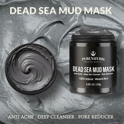 PureNaturis Organic Dead Sea Mud Mask for Face & Body, Premium Spa Quality Pore Minimizer for Acne, Blackheads, Oily Skin -Skin Tightening Formula for Women & Men, Achieves Healthier Complexion 8.8 oz
