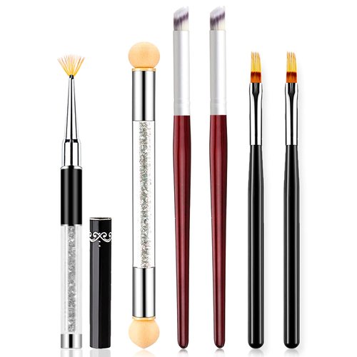 SILPECWEE 6Pcs Ombre Brush For Gel Nails Acrylic Nail Art Brush Fan Nail Brush Nail Gradient Pen Nail Sponges Pens Nail Art Tools For Salon&DIY