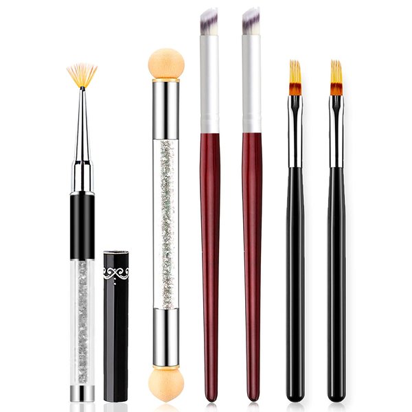 SILPECWEE 6Pcs Ombre Brush For Gel Nails Acrylic Nail Art Brush Fan Nail Brush Nail Gradient Pen Nail Sponges Pens Nail Art Tools For Salon&DIY