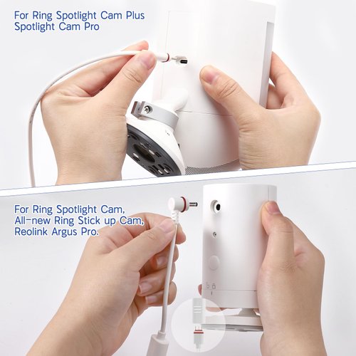 1 Pack - 16Ft/5m Charge Cable with Compatible with Ring Spotlight Camera Plus/Pro USB Plug Power Adapter Type C Charge Cable to Barrel Ring DC Plug Adapter to Continuously Charge Your Camera (White)