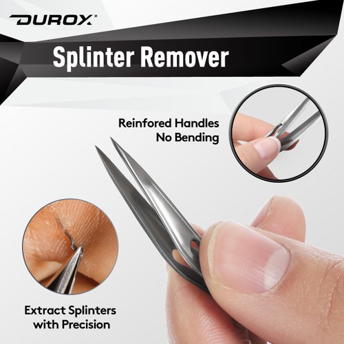 DUROX- Splinter Remover. Splinter Tweezers for Splinter Removal. Sliver Remover to Remove Splinter Out. Sharp Tweezers to Extract Cactus, Wood and Metal Splinter. Pointy Tweezers for Survival Kit