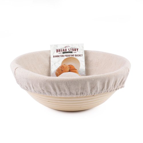 (22 cm) Round Banneton Proofing Basket Set - Brotform Handmade Unbleached Natural Cane For Homemade Crusty Fresh, Easy to Bake Bread With Professional Marks Rising Dough Bread Kit With Washable Liner