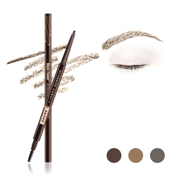 Music Flower Eyebrow Pencil in Teardrop Tip with Spoolie Brush, Dual Ended Eyebrow Pen Natural Fills and Defines Brow Medium Brown