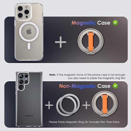 VEGO for Phone Ring Holder Grip, Compatible with MagSafe, Magnetic Phone Ring Holder Grip with 3 Colors Finger Strap for iPhone 15/14/13/12/11 Series, Samsung, Google, All Smartphone, Titanium