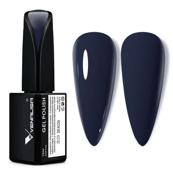 VENALISA 15ml Dark Blue Gel Nail Polish, Midnight Navy Blue Gel Polish Deep Blue Color Spring Summer Soak Off UV LED Nail Gel Polish Nail Art Starter Manicure Salon DIY at Home, 0.53 OZ