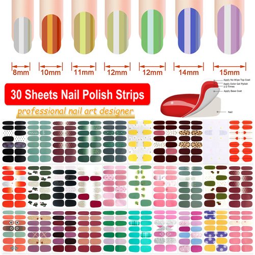 420 Pieces 30 Sheets Nail Wraps with Nail File Nail Polish Strips Glitter Gradient Design Self Adhesive Nail Polish Stickers for Women Girl Nail Art Accessories