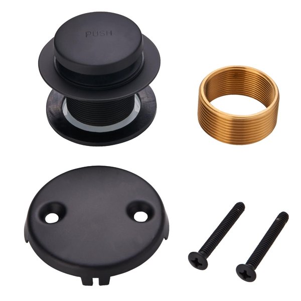 Black Bathtub Drain Tip Toe Tub Conversion Kit Assembly,Wellup Tub Drain Trim Kit with Two Hole Overflow Faceplate,Matte Black