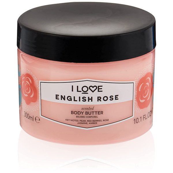 I Love English Rose Scented Body Butter - Hydrating Body Butter for Dry Skin - Vitamin E and Aloe Vera - Shea Butter and Coconut Oil - 10.1 oz
