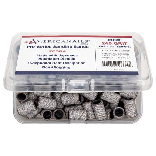 Americanails Pro-Series Zebra - Professional Sanding Bands for Nail Drill - Nail Polishing & Filing Tools - Acrylic Nail Sanders - Nail Drill & E-File Sanding Bands - Fine 240 Grit - 100 Count