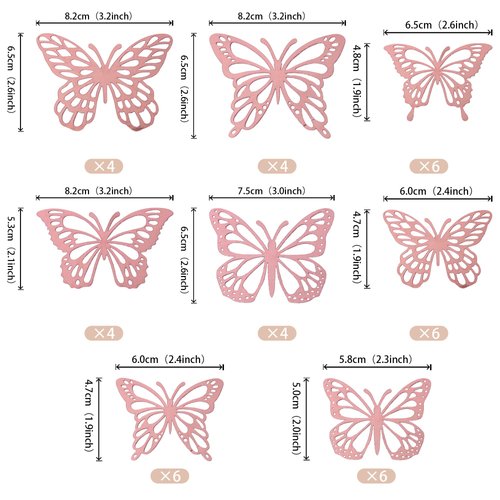 40 PCS Lively 3D Butterfly Cupcake Toppers Laser Cut Hollow Butterfly Cake Decorations for Baby Shower Wedding Anniversary Birthday Party Supplies Butterfly Wall Decor Mixed Styles Rose Gold