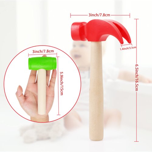 Waenerec 2pcs Toy Hammer Simulation Wooden Hammers Small Plastic Toddler Claw Hammer Portable Kids Maintenance Tools Toys Pretend Play Fake Mallet Hammer for Boys Girls