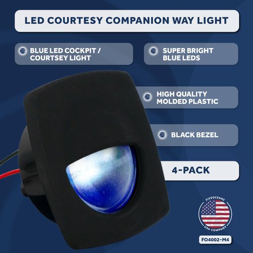 Five Oceans LED Companion Way Light, 4 Pack Marine Courtesy Lights, Square Light for Boat Interior, Deck, Cockpit, Blue LED, for Pontoon, Fishing Boat, Bass Boat, Yacht, Sailboat, RVs - FO4002-M4