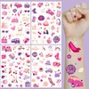 Waterproof Temporary Tattoos - 128pcs Groovy Fake Tattoo for Girls Birthday Party Favors, Princess Bag Rainbow Shoes Girl Power DIY Arts and Crafts Home Activity for Kids 6 7 8 9 10 11 12 years old