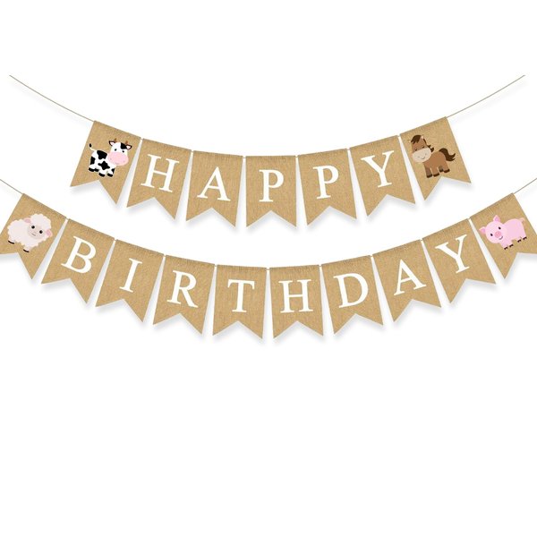 Farm Animal Birthday Banner Party Decoration Barnyard Cow Horse Sheep Pig Garlands Boys Girls Farmhouse Supplies White